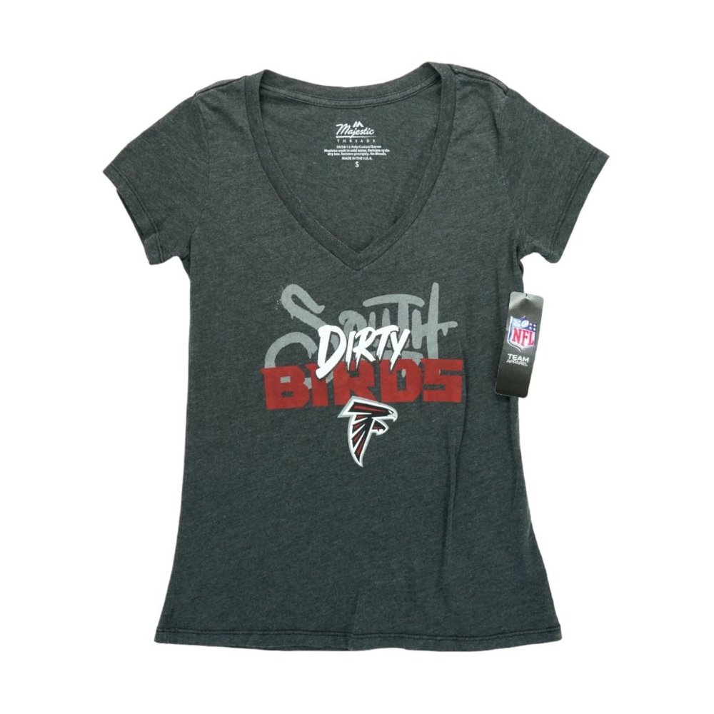 NWT Womens Majestic Athletic Atlanta Falcons Disty Birds V-Neck Tee Size Small